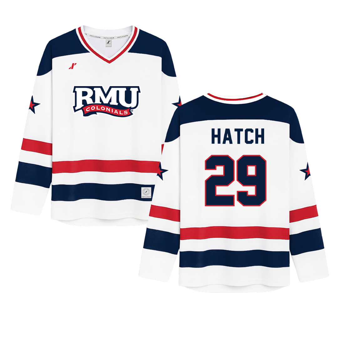 Robert Morris University White Hockey Jersey - #29 Maggie Hatch
