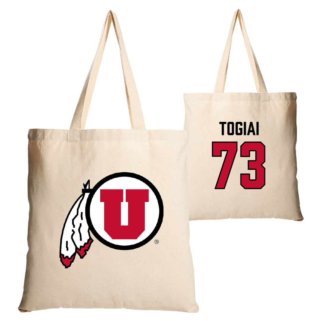 University of Utah Football Tan Canvas Tote Bag - #73 Tanoa Togiai