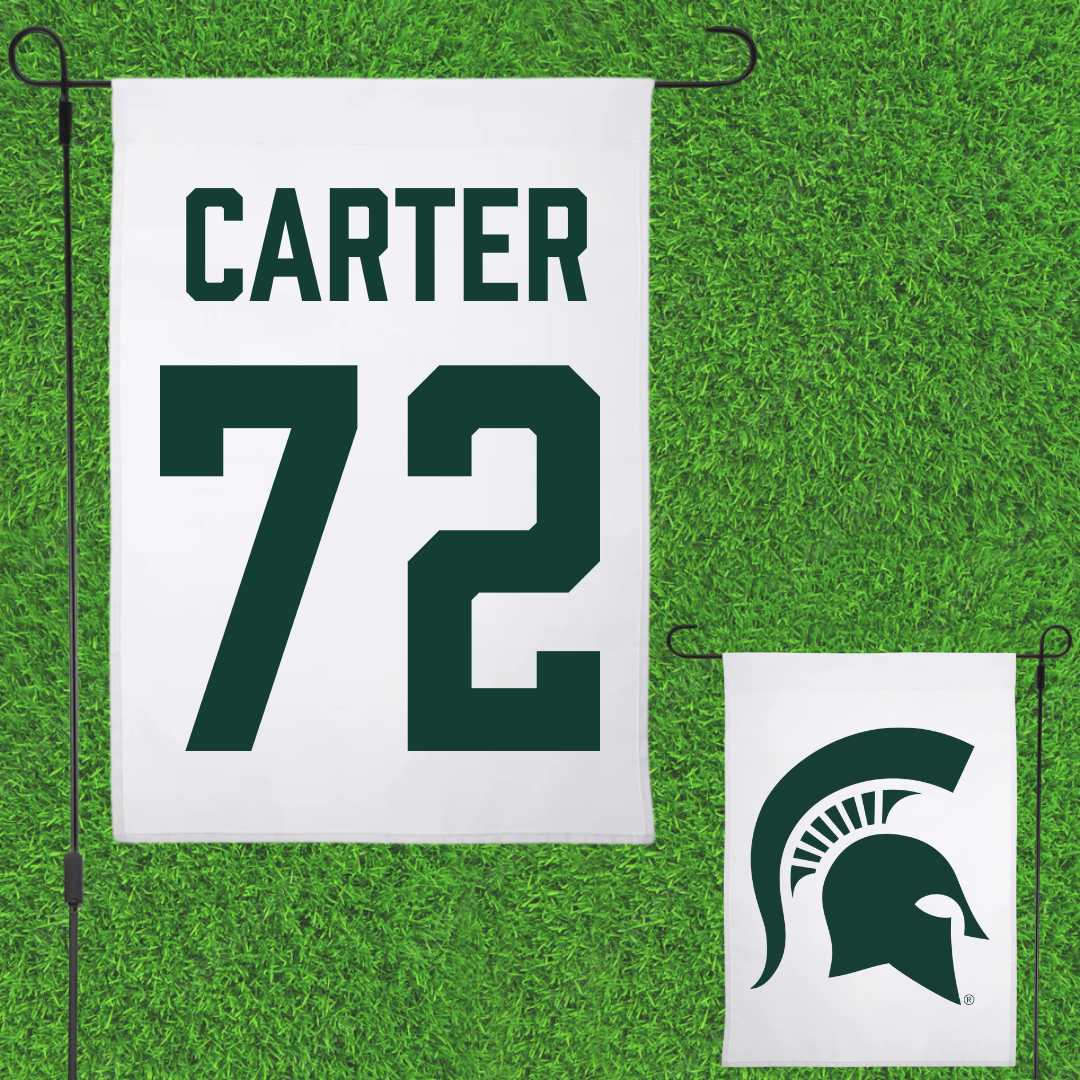 Michigan State University Football White Garden Flag - #72 Caleb Carter