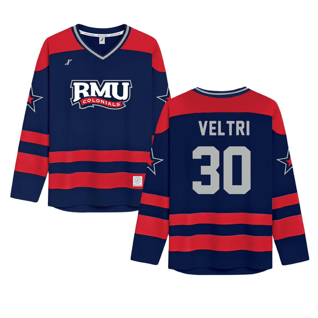 Robert Morris University Navy Hockey Jersey - #30 Chad Veltri