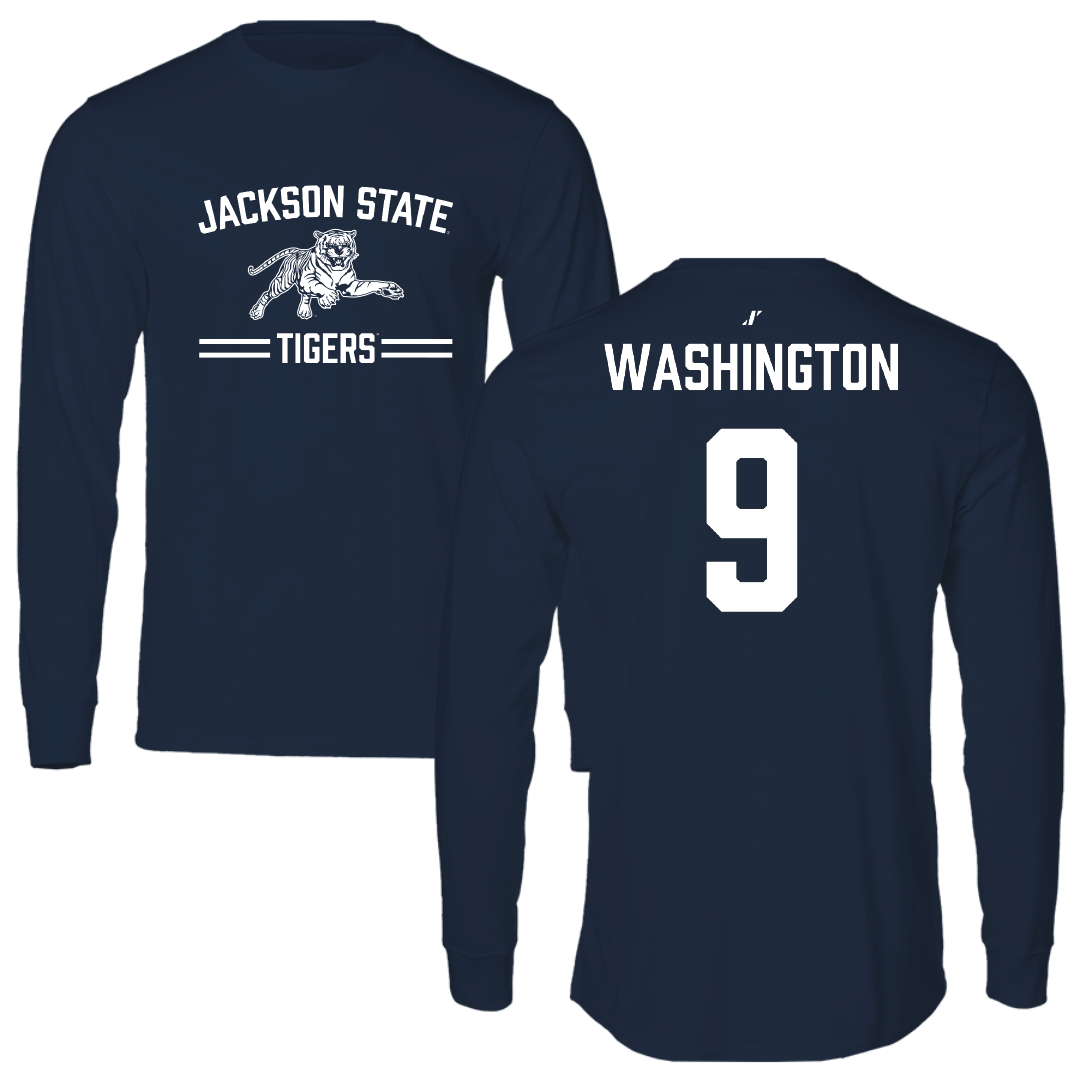 Jackson State University Football Navy General Long Sleeve - #9 BJ Washington
