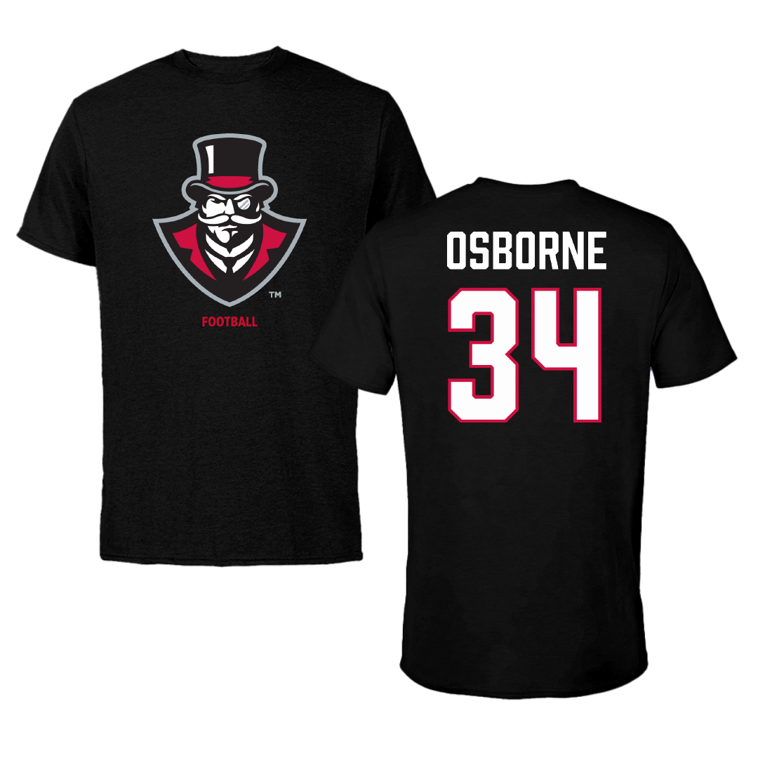 Austin Peay State University Football Black Performance Tee - #34 Jahlin Osborne