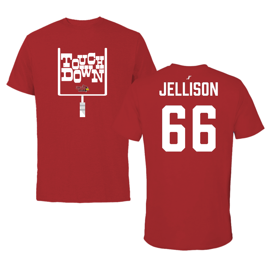 Illinois State University Football Canvas Red Touchdown Tee - #66 Brayden Jellison