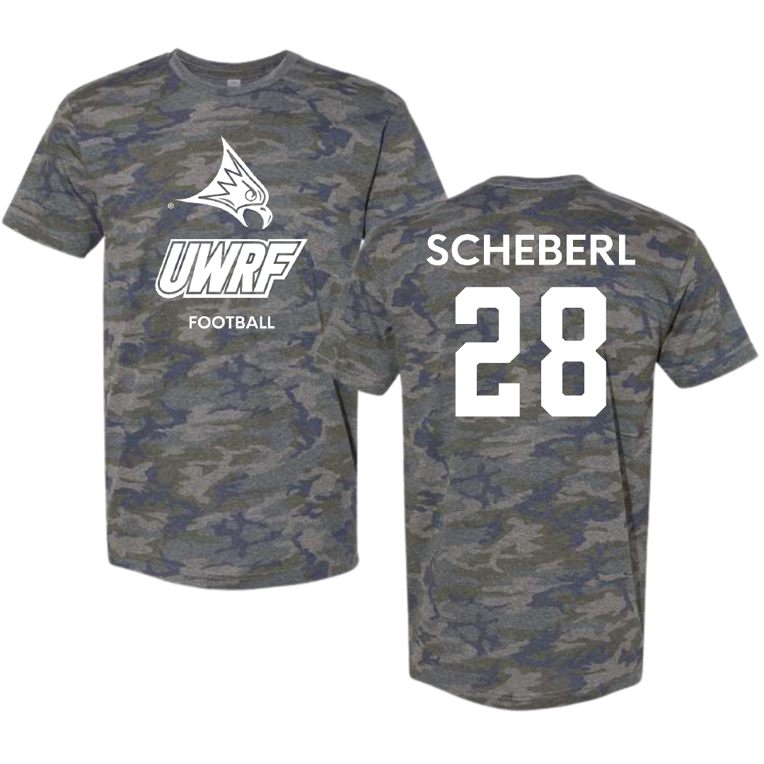 University of Wisconsin-River Falls Football Vintage Camo Tee - #28 Justin Scheberl