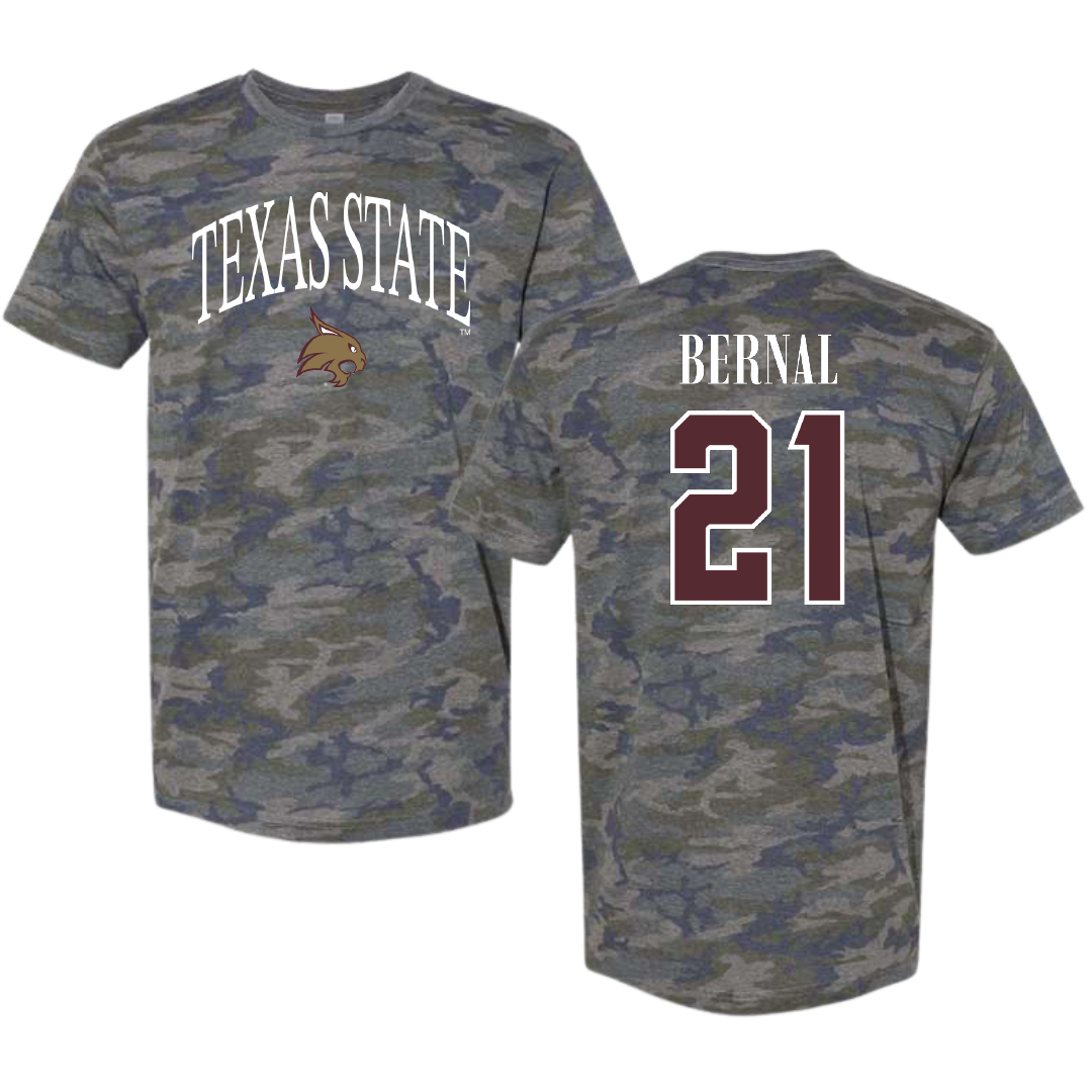 Texas State University Baseball Vintage Camo Tee - #21 Chris Bernal