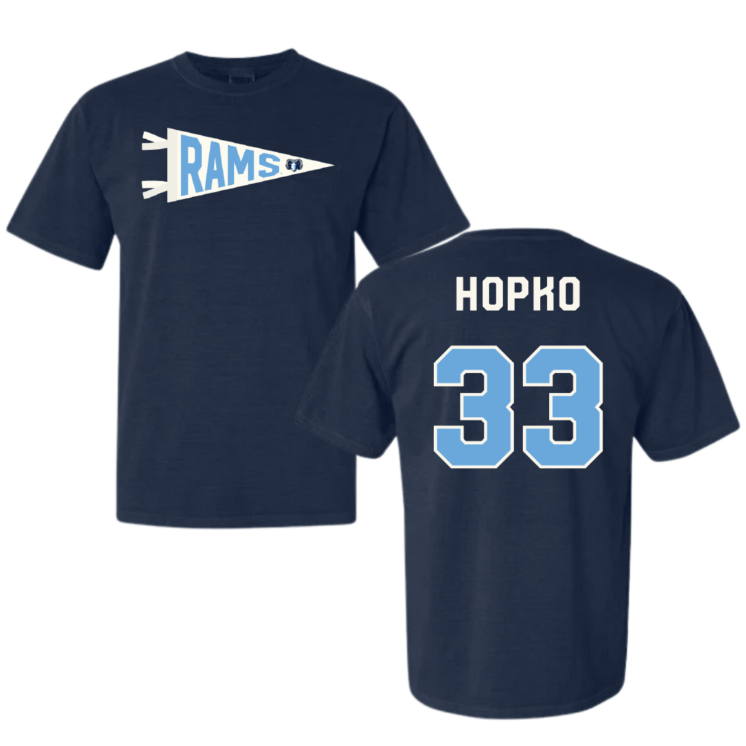 University of Rhode Island Baseball Navy Pennant Comfort Colors Tee - #33 Jack Hopko