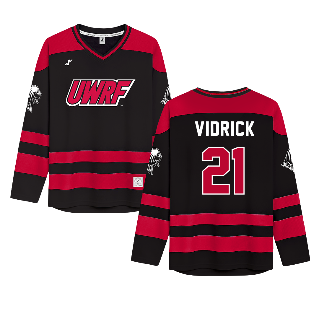 University of Wisconsin-River Falls Black Hockey Jersey - #21 Anthony Vidrick