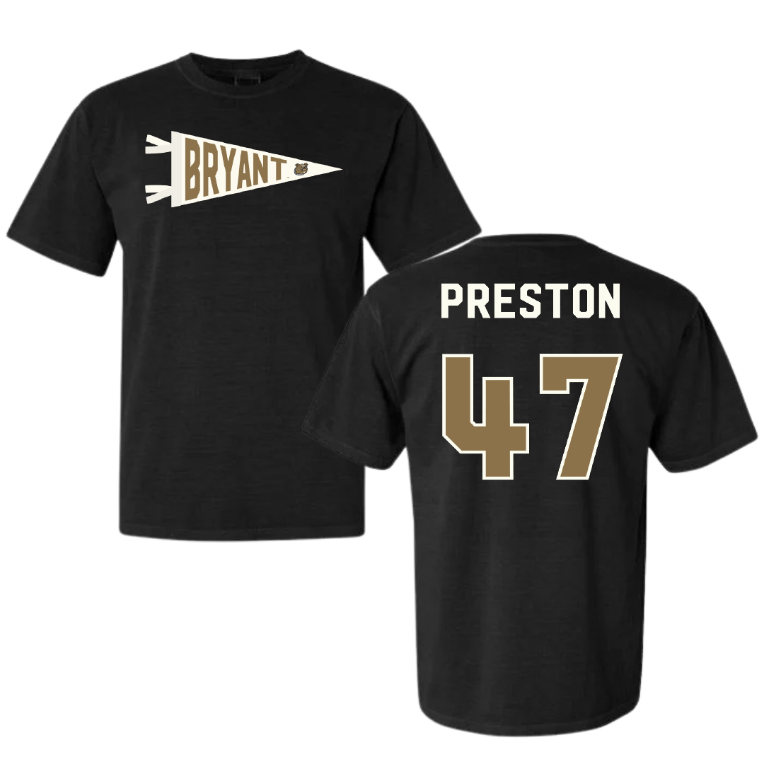 Bryant University Lacrosse Black Pennant Comfort Colors Tee - #47 Trevor Preston