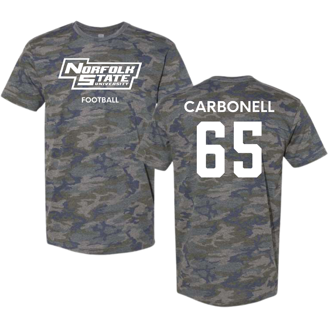 Norfolk State University Football Vintage Camo Tee - #65 Juwuan Carbonell