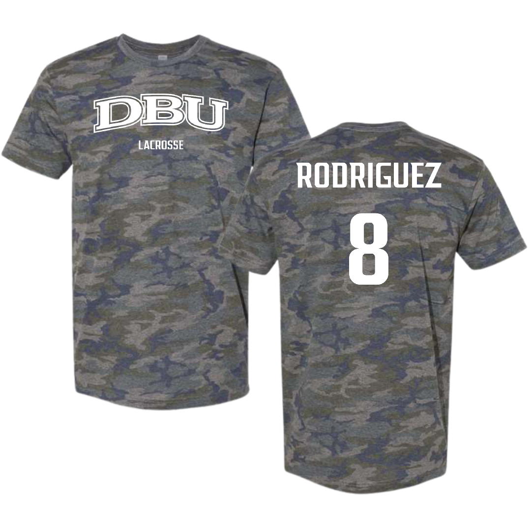 Dallas Baptist University Lacrosse (M) Vintage Camo Tee - #8 Brandon Rodriguez
