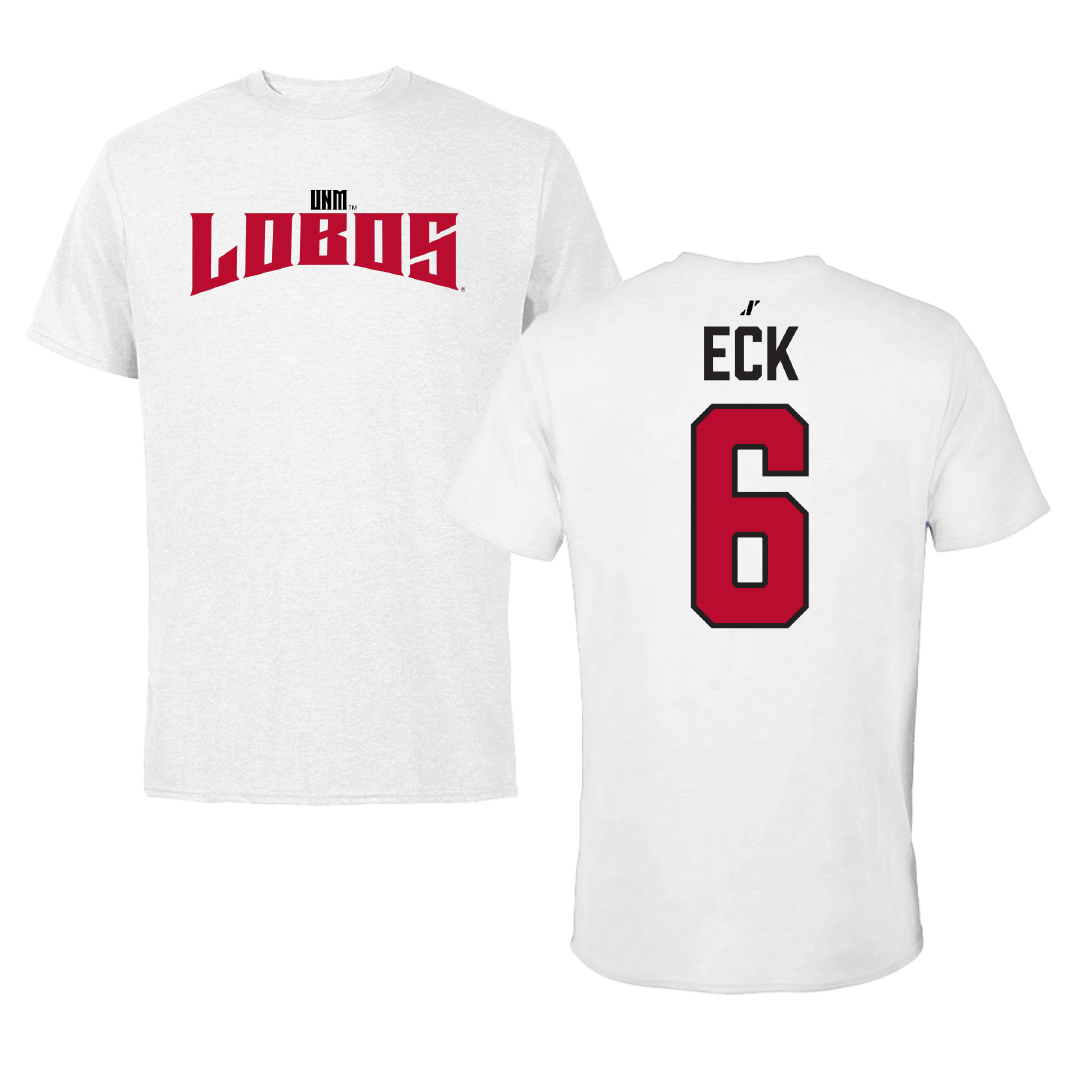 University of New Mexico Football White Classic Tee - #6 Jaxton Eck