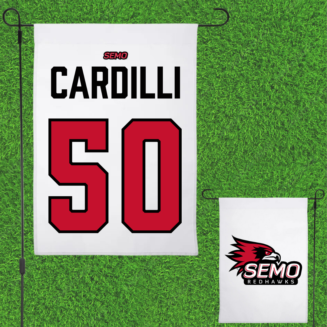 Southeast Missouri State University Football White Garden Flag - #50 Mike Cardilli
