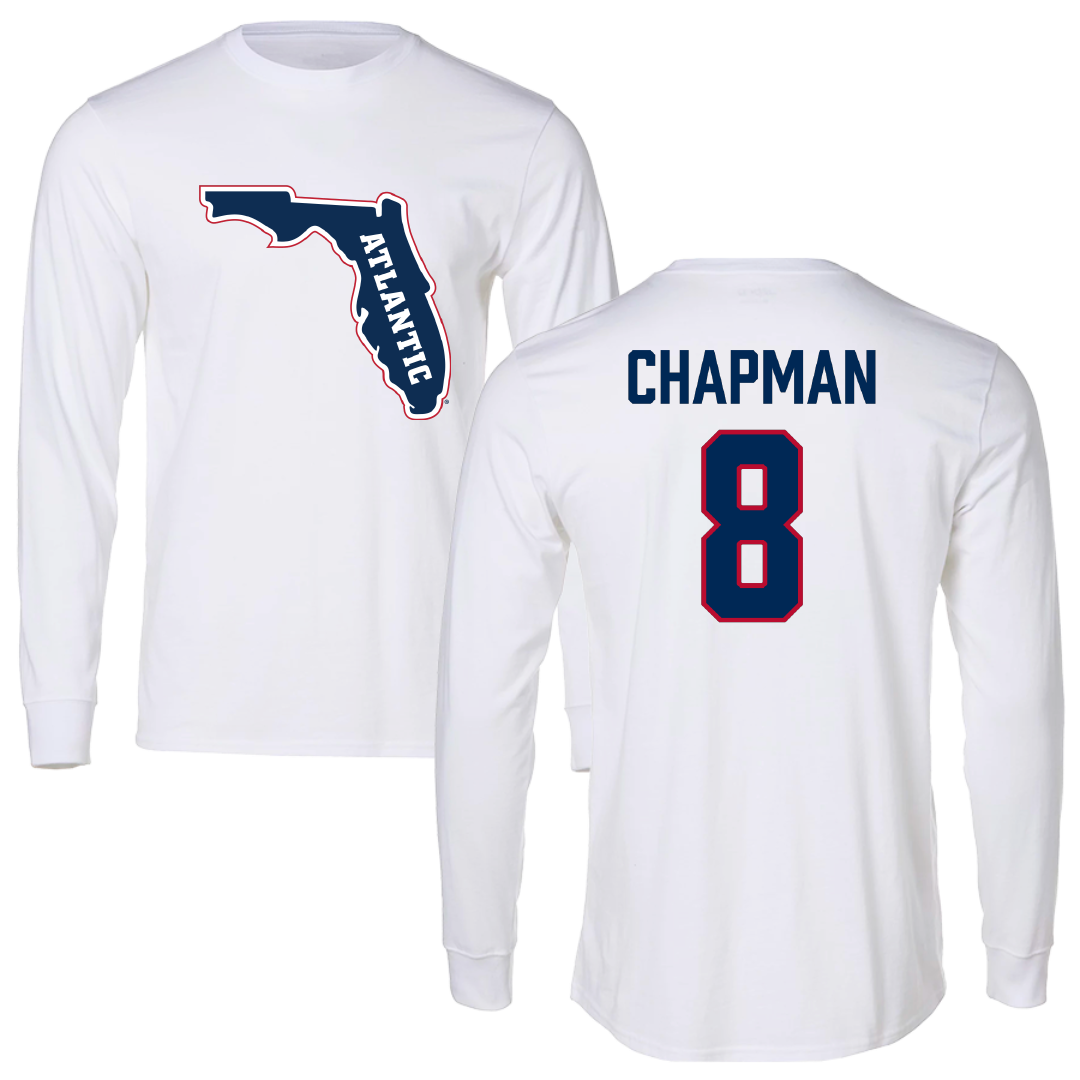 Florida Atlantic University Soccer White Performance Long Sleeve - #8 Caleb Chapman