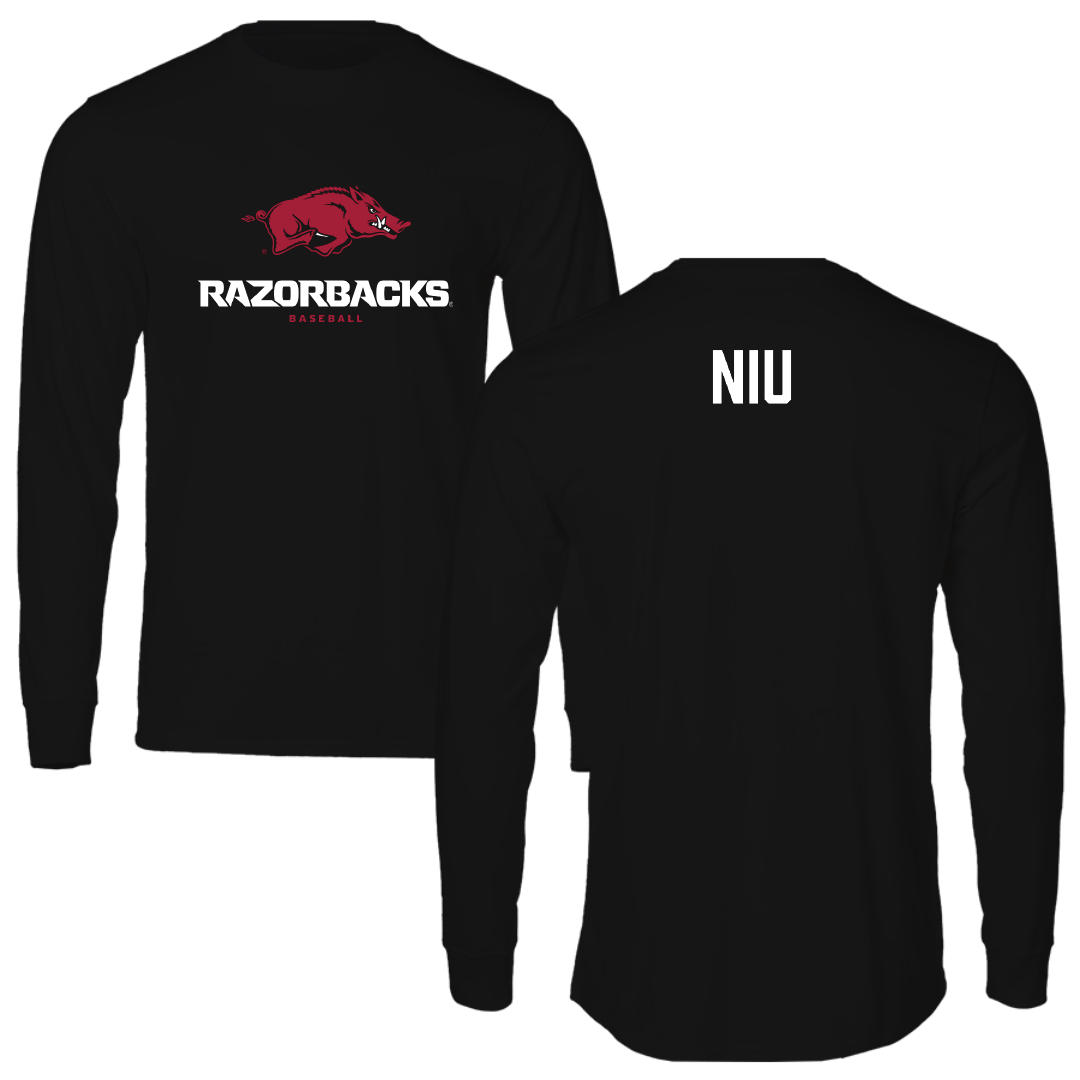 University of Arkansas Baseball Black Performance Long Sleeve - Maika Niu