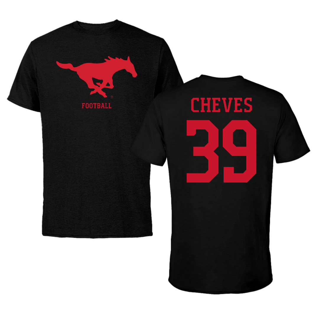 Southern Methodist University Football Black Tee - #39 Keaton Cheves