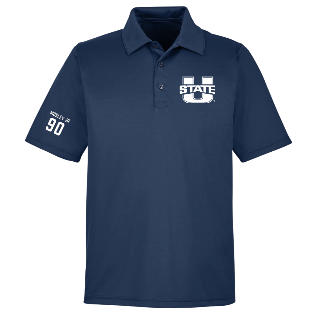 Utah State University Football Navy Polo - #90 Clifton Mosley Jr