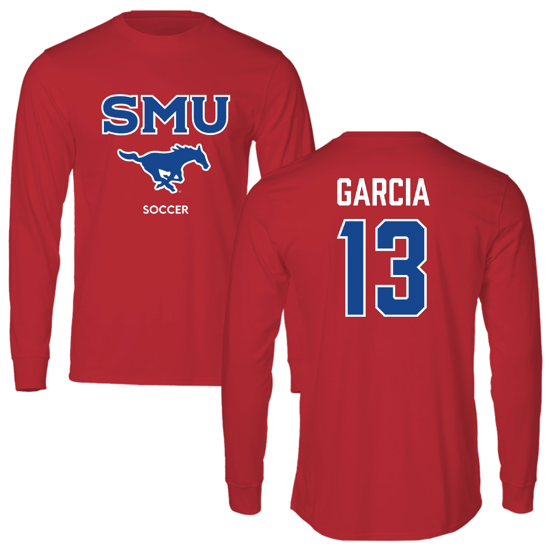 Southern Methodist University Soccer (M) Red Performance Long Sleeve - #13 Richie Garcia