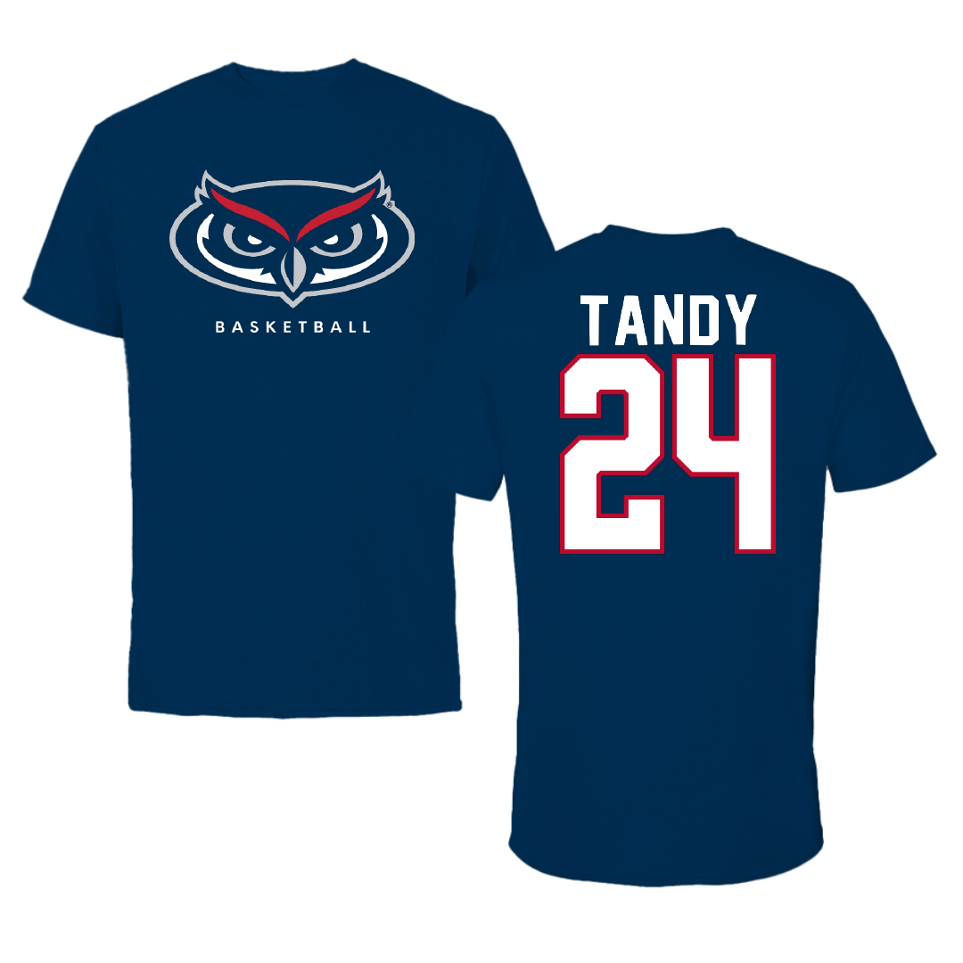 Florida Atlantic University Basketball Navy Mascot Performance Tee - #24 Dekeyvan Tandy