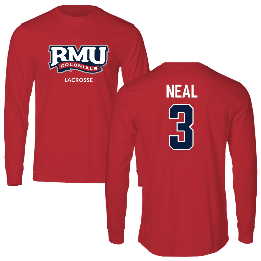 Robert Morris University Lacrosse (M) Red Long Sleeve - #3 Torin Neal