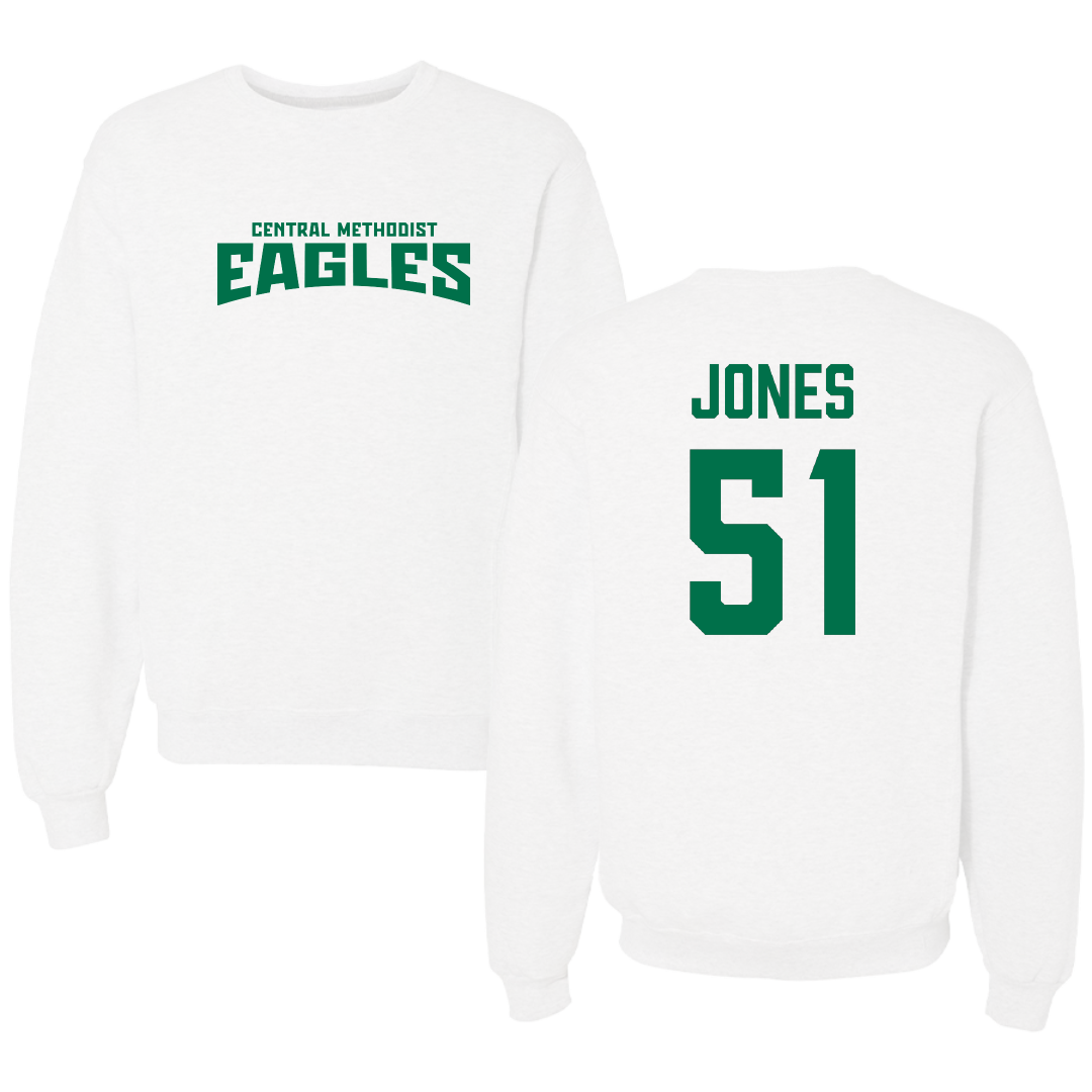 Central Methodist University Football White Classic Crewneck - #51 Amari Jones