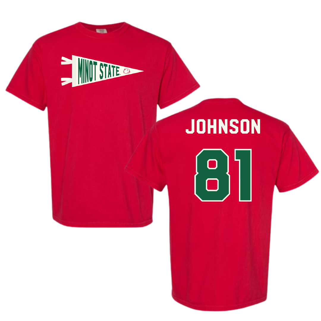 Minot State University Football Red Pennant Comfort Colors Tee - #81 Tyler Johnson