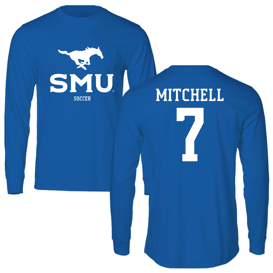 Southern Methodist University Soccer (M) Blue Mascot Long Sleeve - #7 Jaylinn Mitchell
