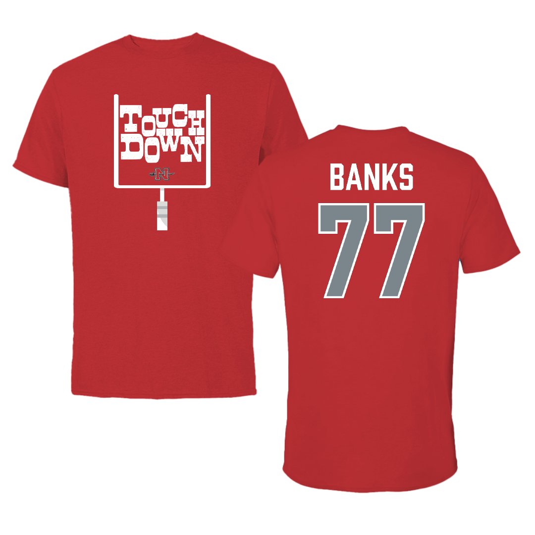 Nicholls State University Football Red Touchdown Performance Tee - #77 Cam Banks