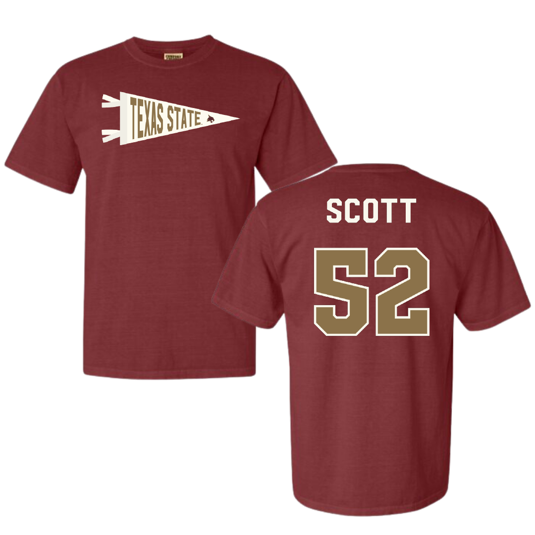 Texas State University Football Maroon Pennant Comfort Colors Tee - #52 Trenton Scott
