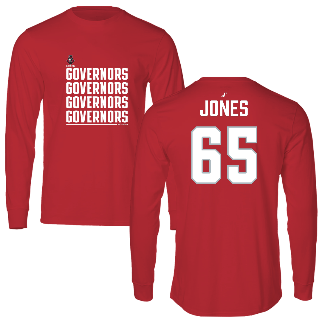 Austin Peay State University Football Red General Long Sleeve - #65 Miada Jones