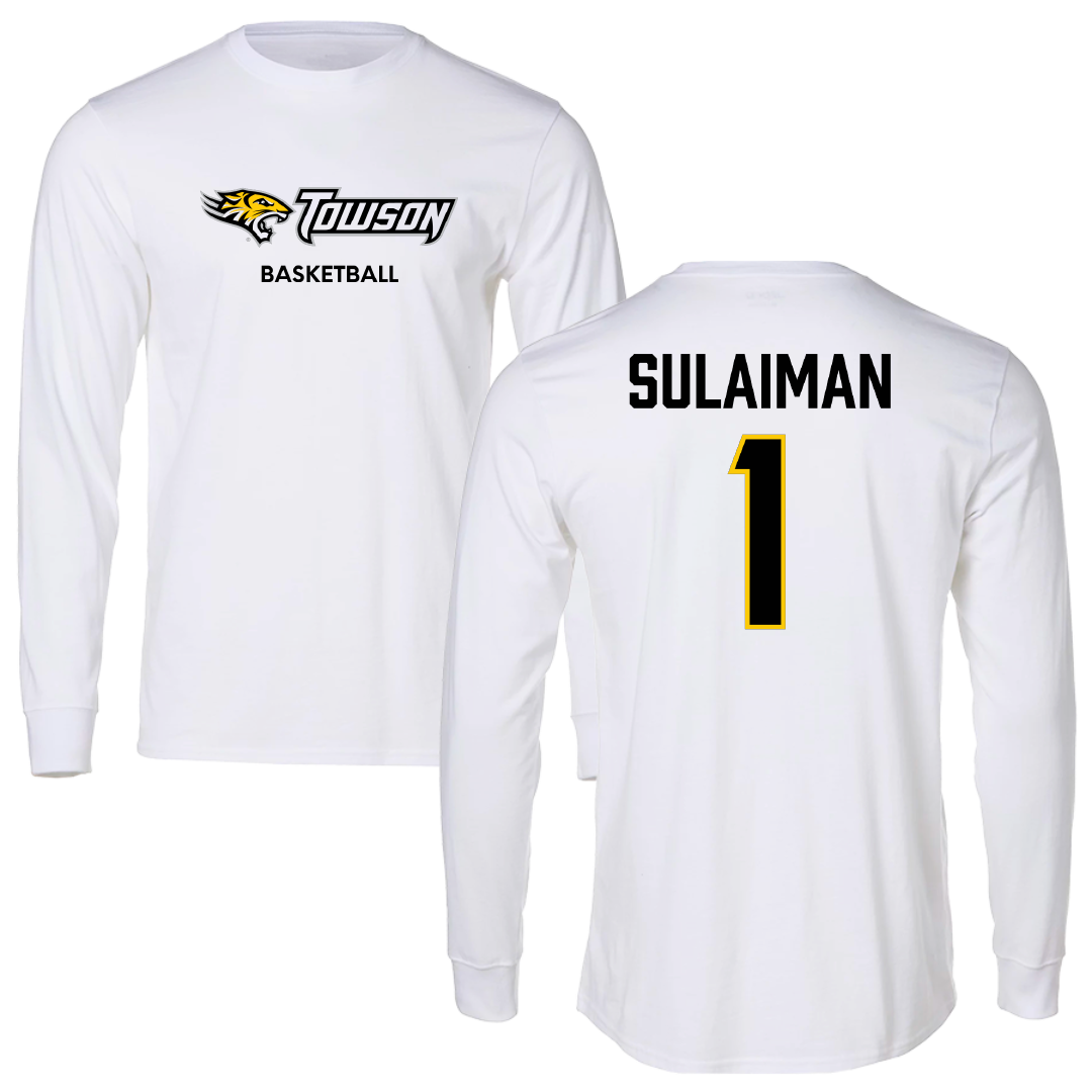 Towson University Basketball (M) White Performance Long Sleeve - #1 Tomiwa Sulaiman