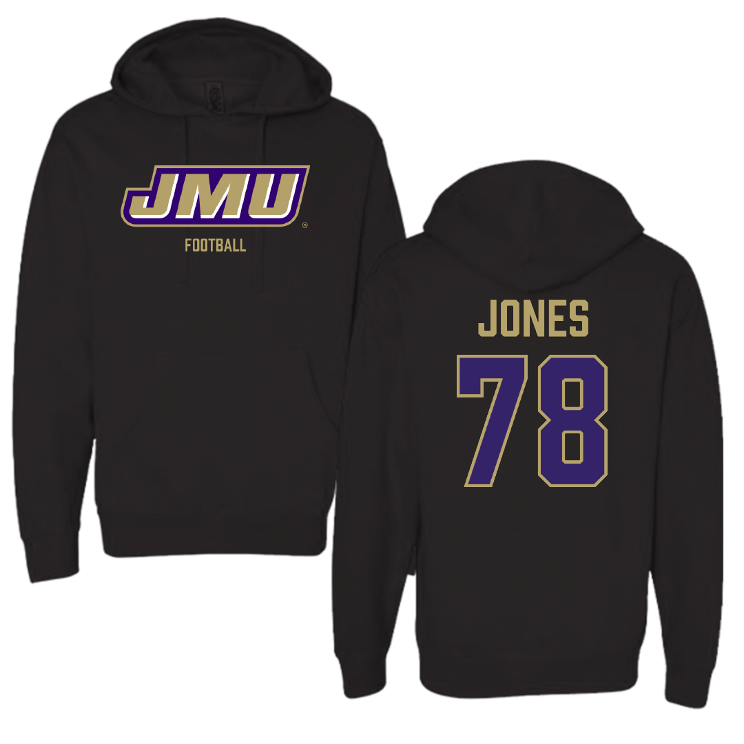 James Madison University Football Black Hoodie - #78 Cameron Jones