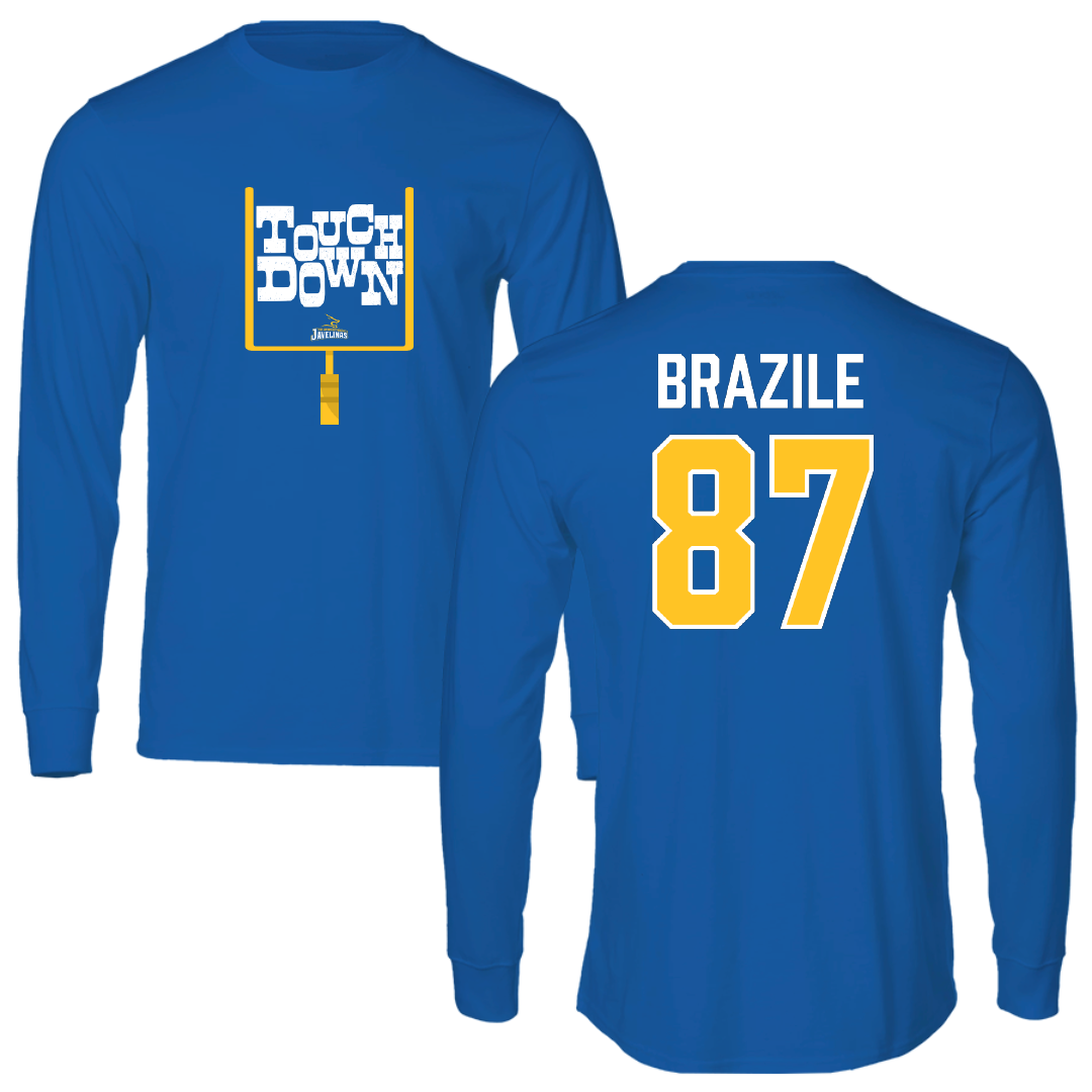 Texas A&M University-Kingsville Football Blue Touchdown Performance Long Sleeve - #87 Vance Brazile