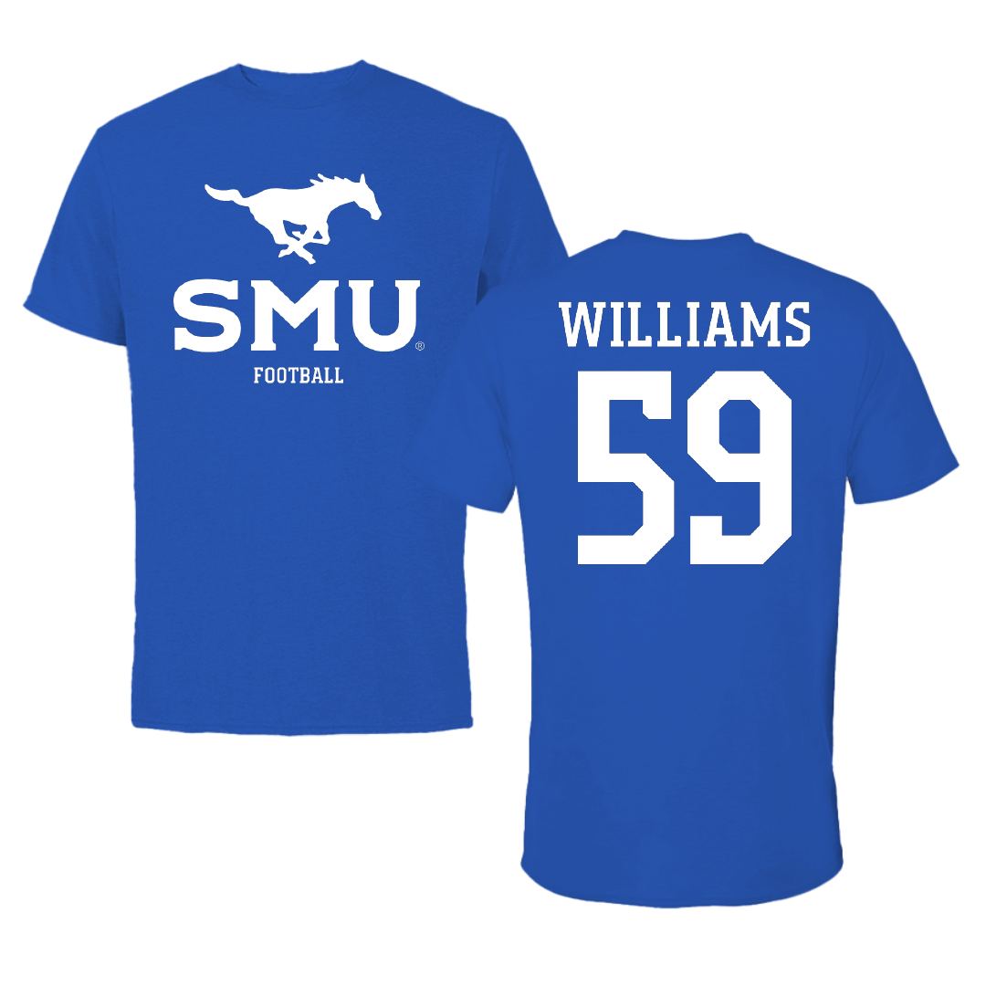 Southern Methodist University Football Blue Mascot Tee - #59 PJ Williams