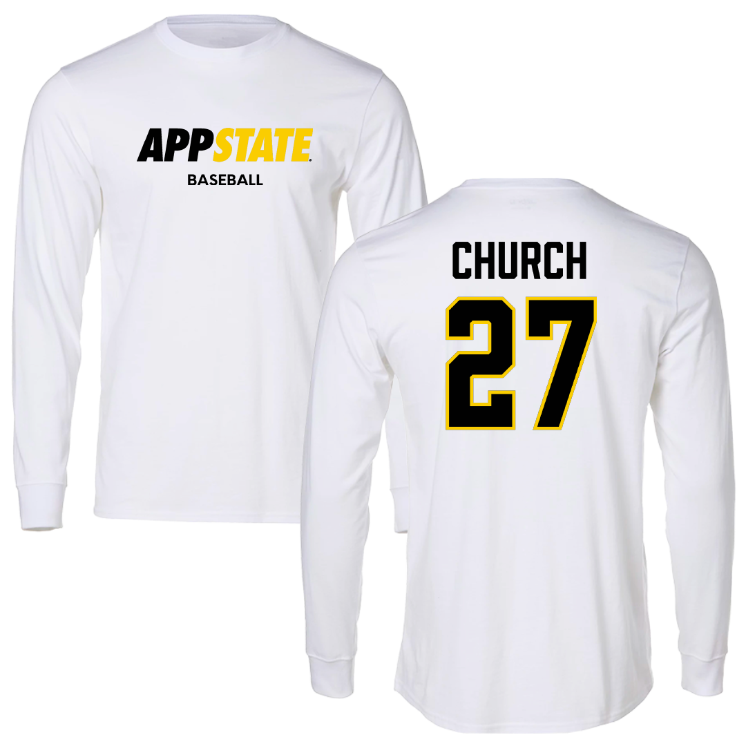 Appalachian State University Baseball White Block Long Sleeve - #27 Braxton Church