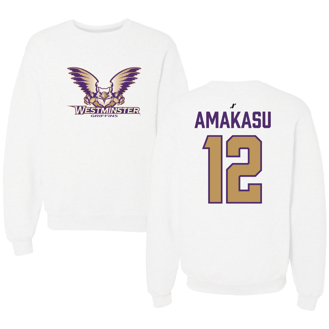 Westminster University (Utah) Basketball White Crewneck - #12 Peter Amakasu