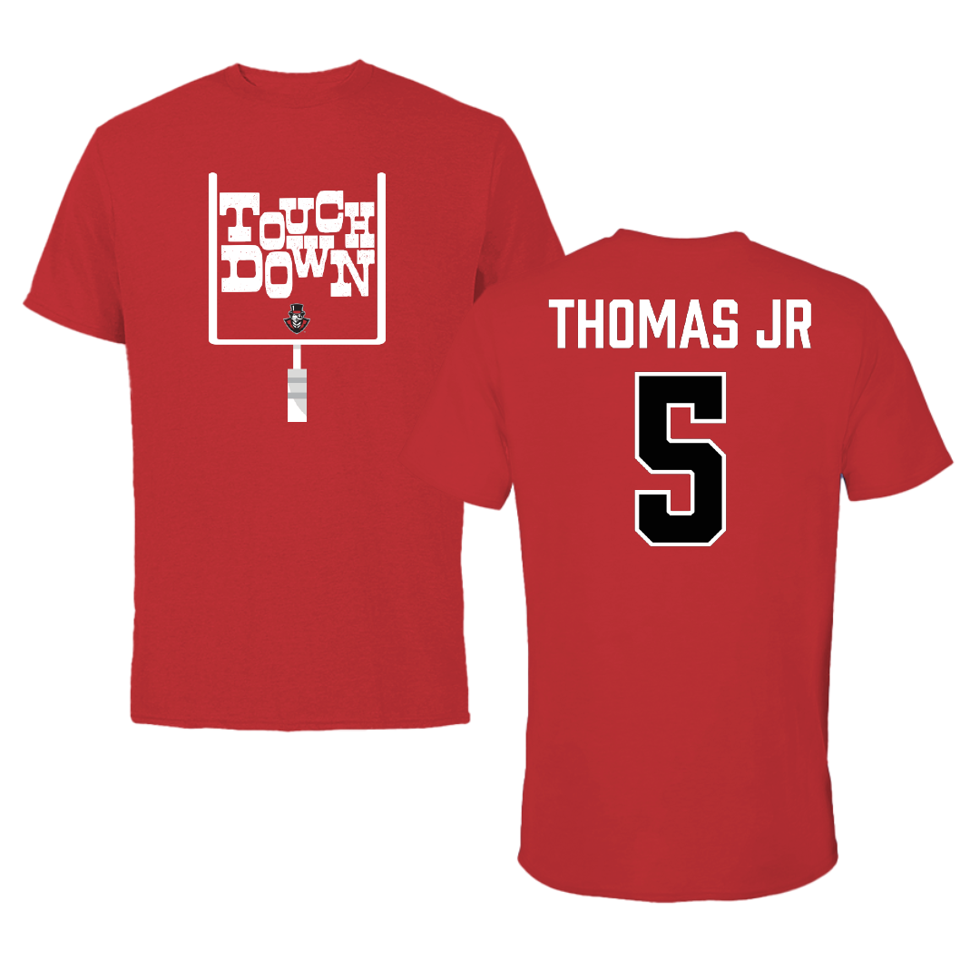 Austin Peay State University Football Red Touchdown Performance Tee - #5 Rashaud Thomas Jr