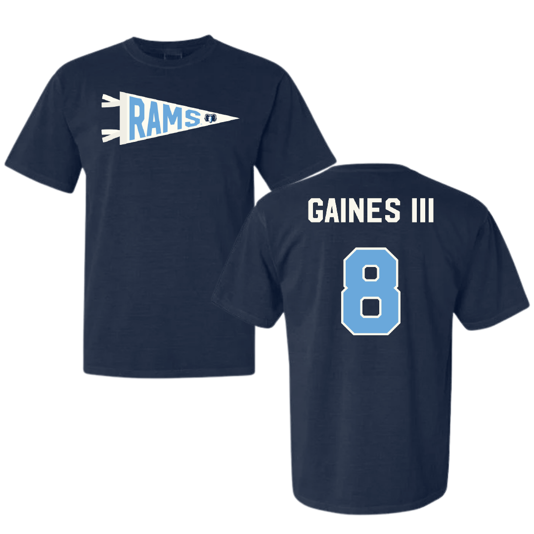 University of Rhode Island Football Navy Pennant Comfort Colors Tee - #8 Greg Gaines III