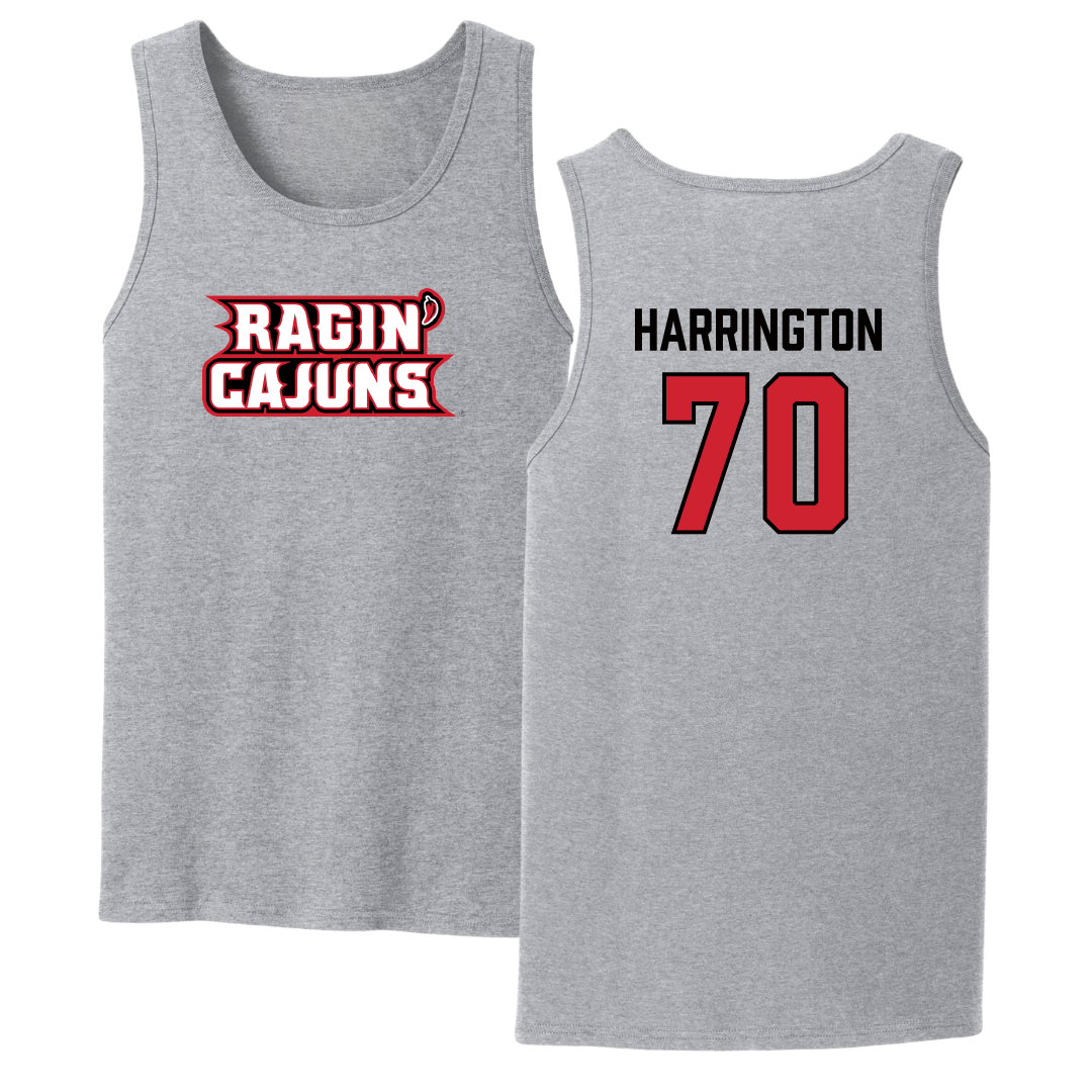 University of Louisiana at Lafayette Football Sport Gray Tank Top - #70 Jax Harrington
