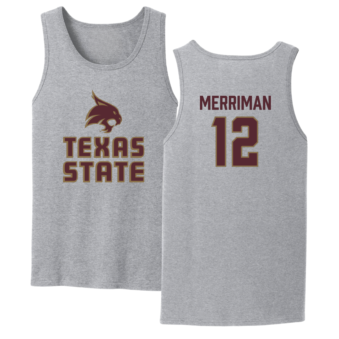 Texas State University Baseball Sport Gray Tank Top - #12 Ben Merriman