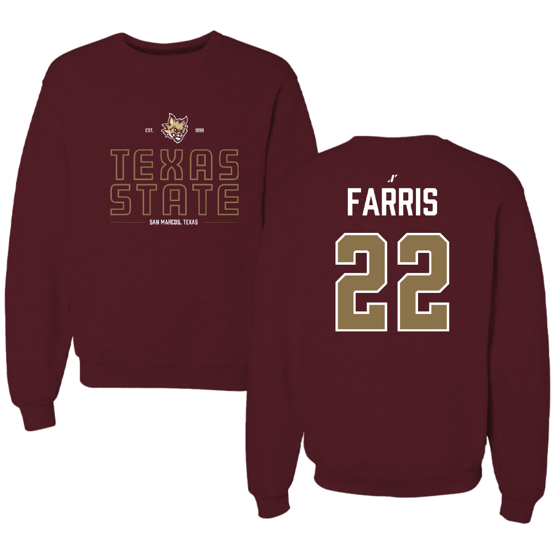 Texas State University Baseball Maroon General Crewneck - #22 Ethan Farris
