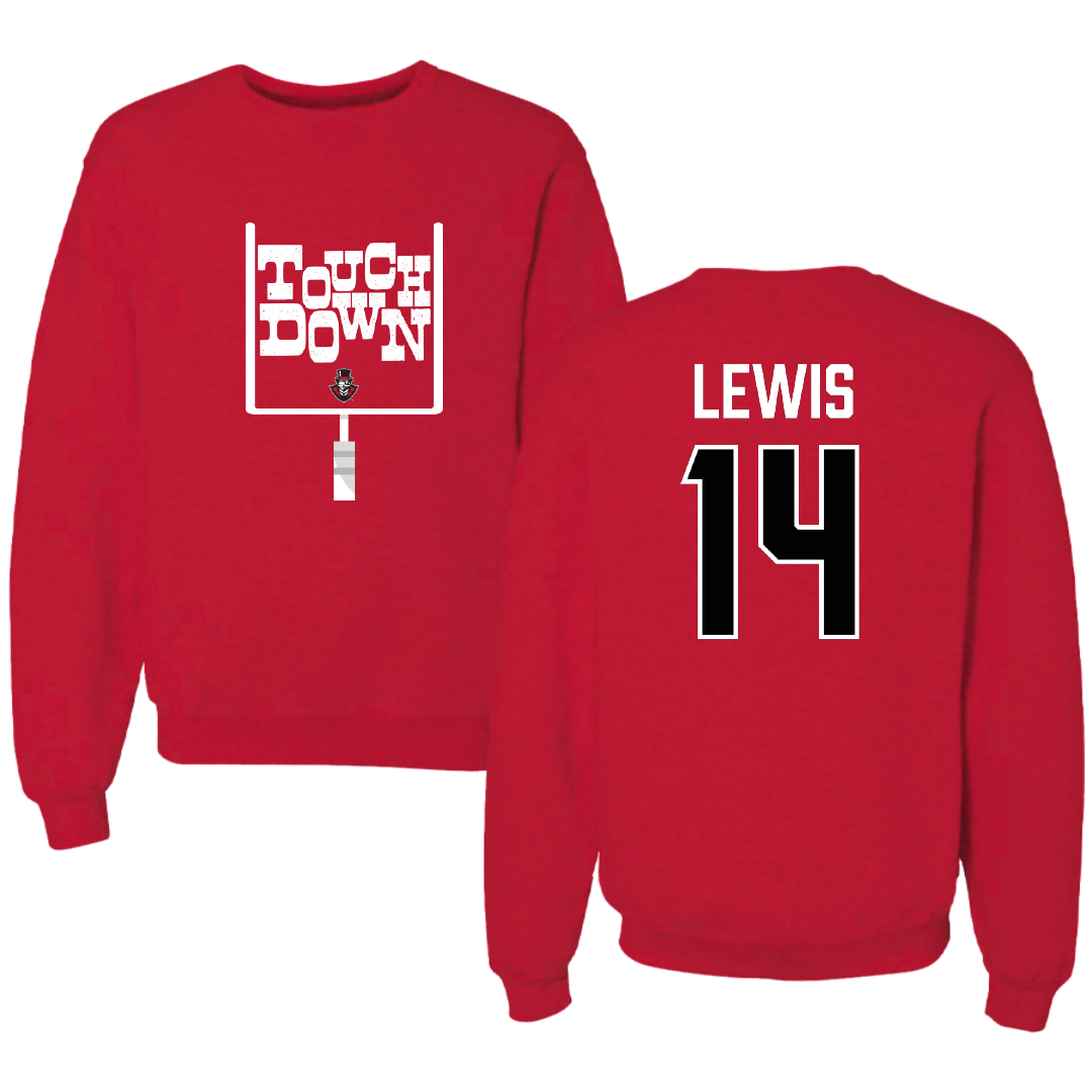 Austin Peay State University Football Red Touchdown Crewneck - #14 Christian Lewis