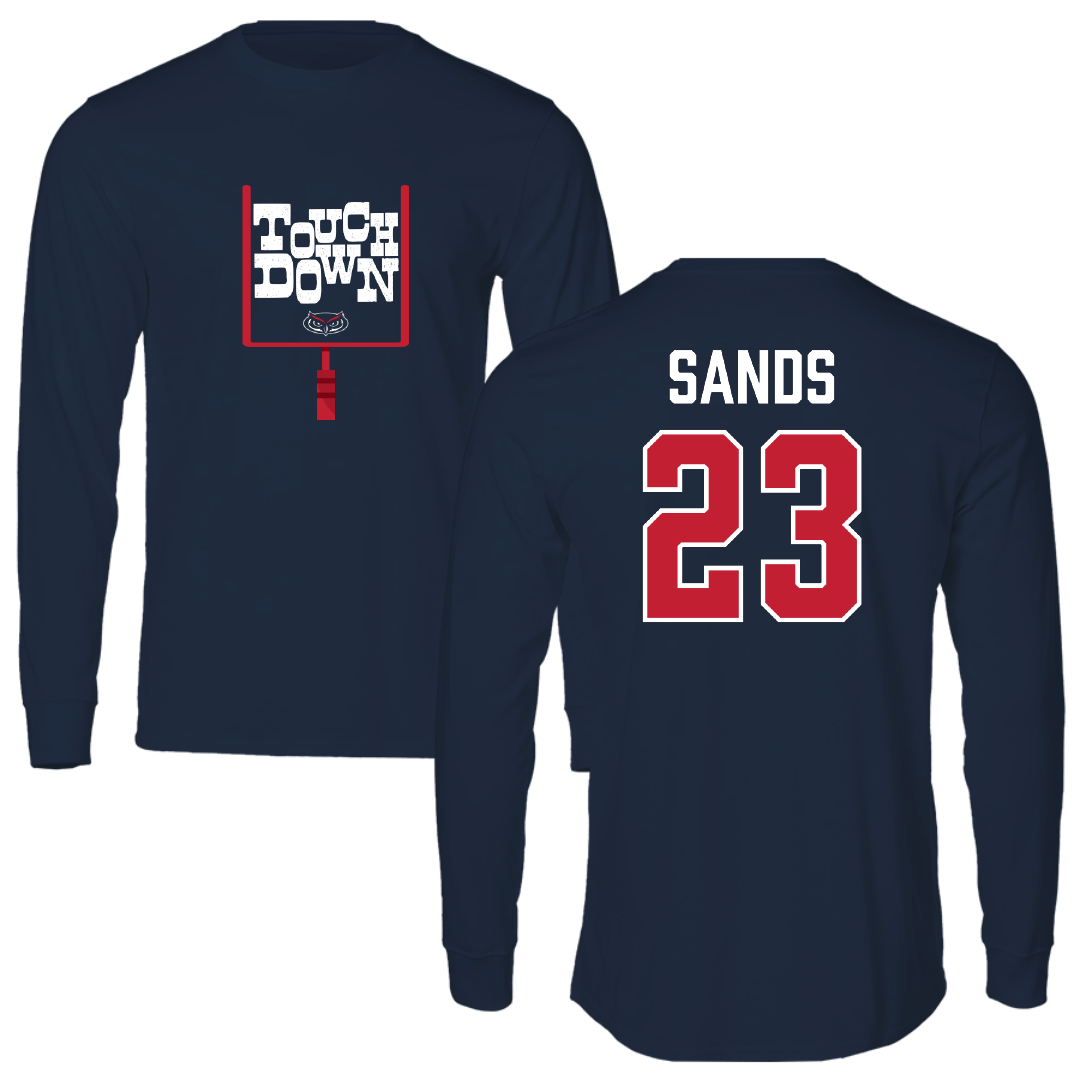 Florida Atlantic University Football Navy Touchdown Long Sleeve - #23 Gemari Sands