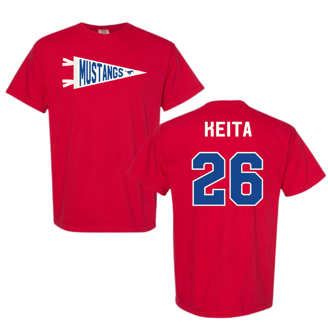 Southern Methodist University Soccer Red Pennant Comfort Colors Tee - #26 Ibrahim Keita