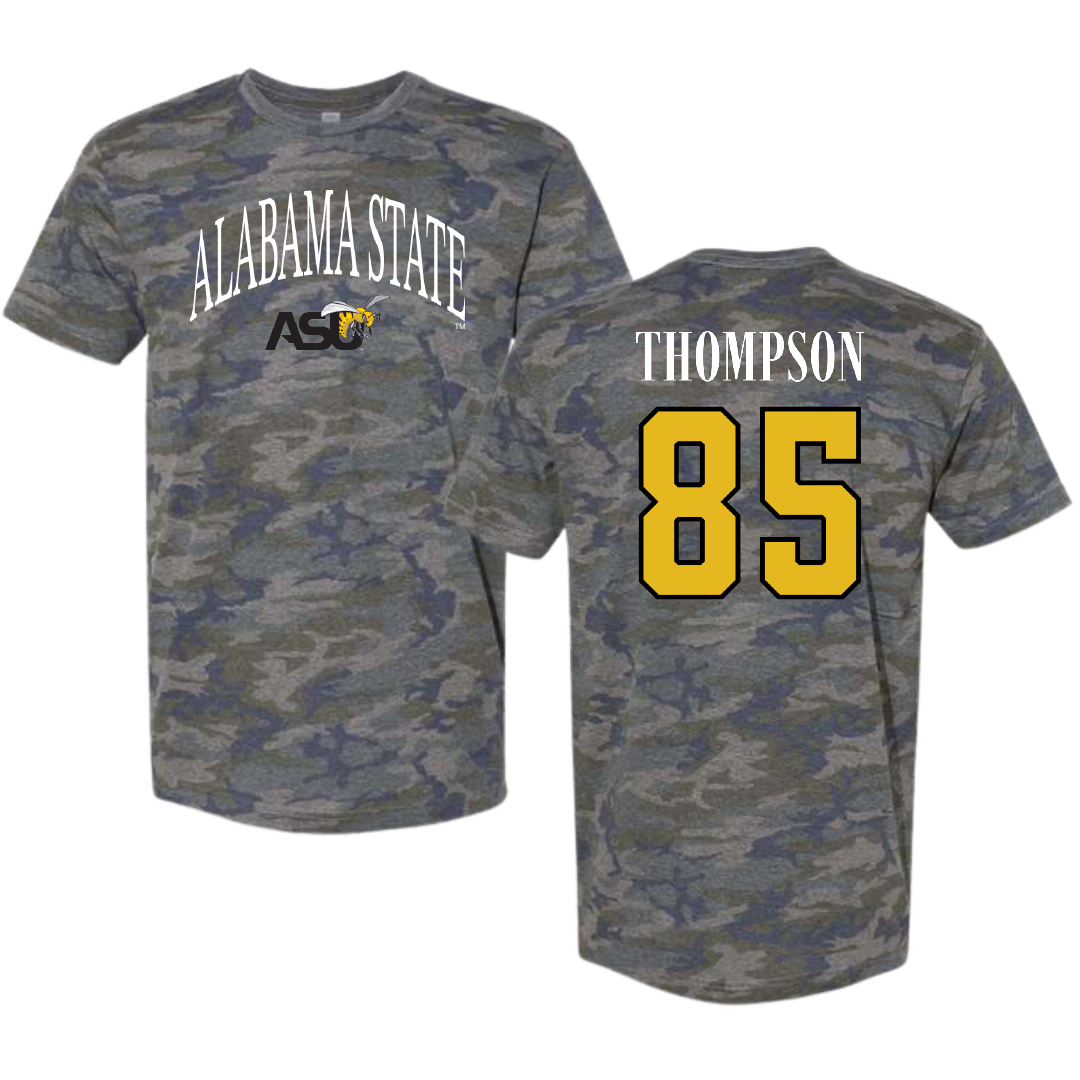 Alabama State University Football Vintage Camo Tee - #85 Manny Thompson