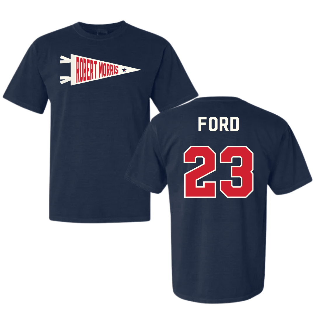 Robert Morris University Basketball Navy Pennant Comfort Colors Tee - #23 Chris Ford