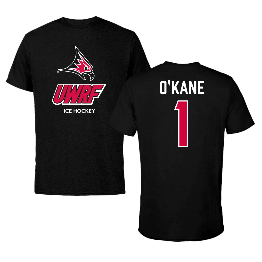 University of Wisconsin-River Falls Ice Hockey (W) Black Tee - #1 Jordan O'Kane