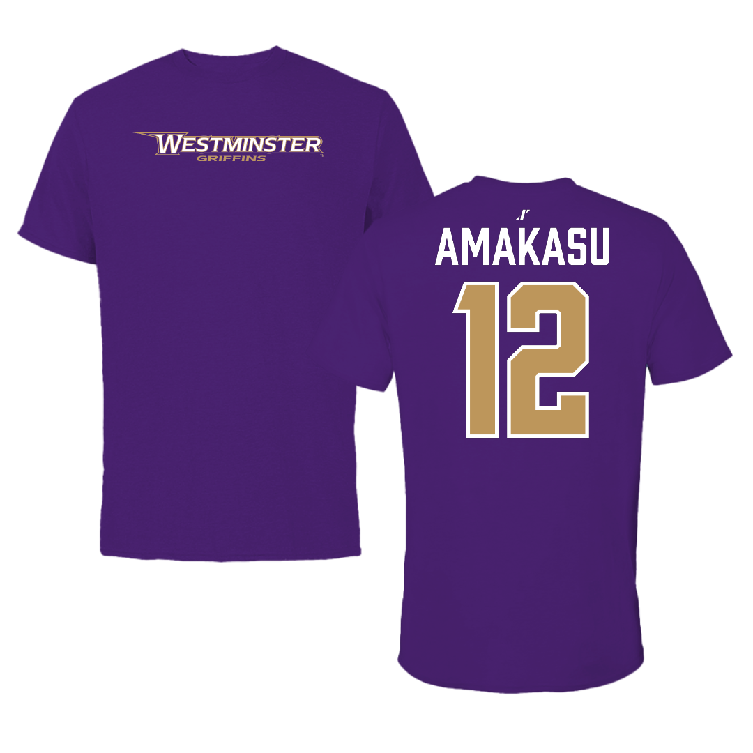 Westminster University (Utah) Basketball Purple Performance Tee - #12 Peter Amakasu