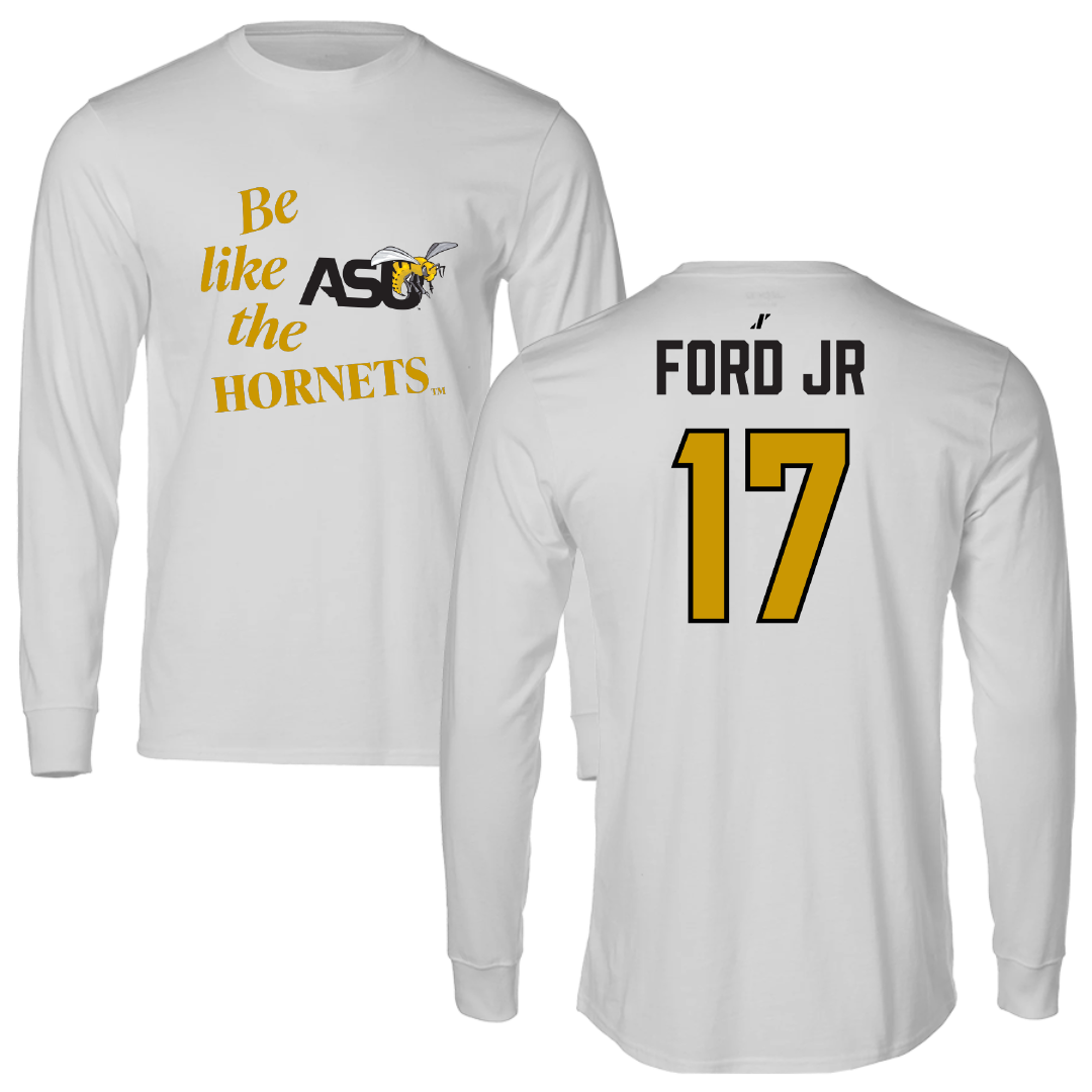 Alabama State University Football Light Gray Be Like Us Performance Long Sleeve - #17 Aaron Ford jr