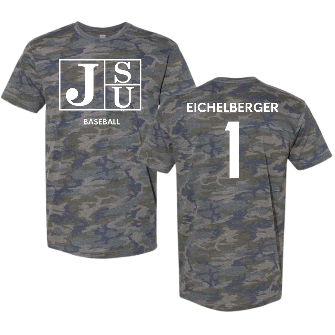 Jackson State University Baseball Vintage Camo Tee - #1 Joseph Eichelberger