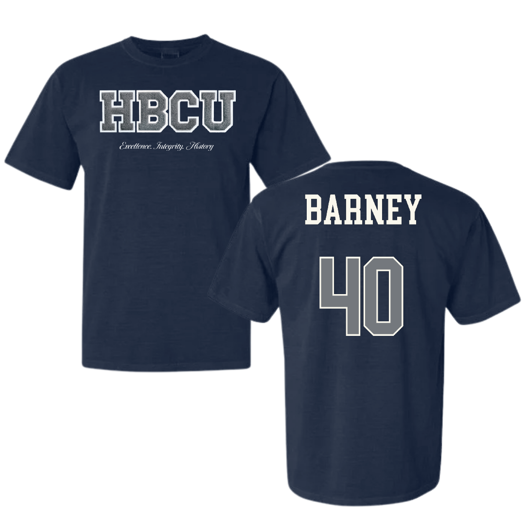 Jackson State University Football Navy HBCU Varsity Comfort Colors Tee - #40 Braxton Barney